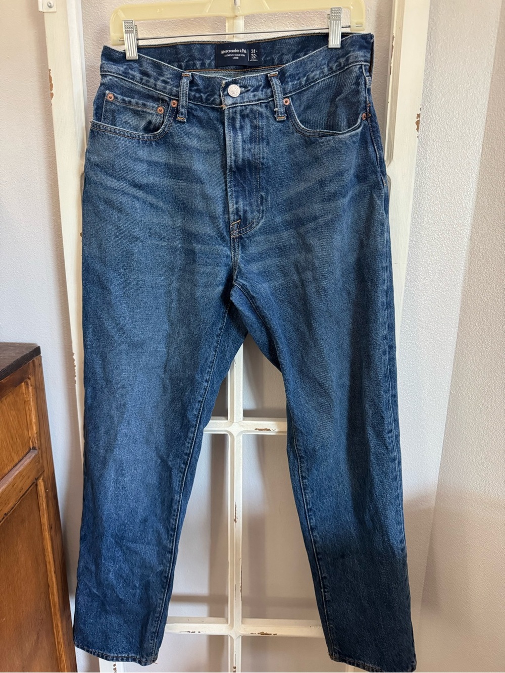 Men's Dark Blue Straight-Leg Loose Jeans
31x32
